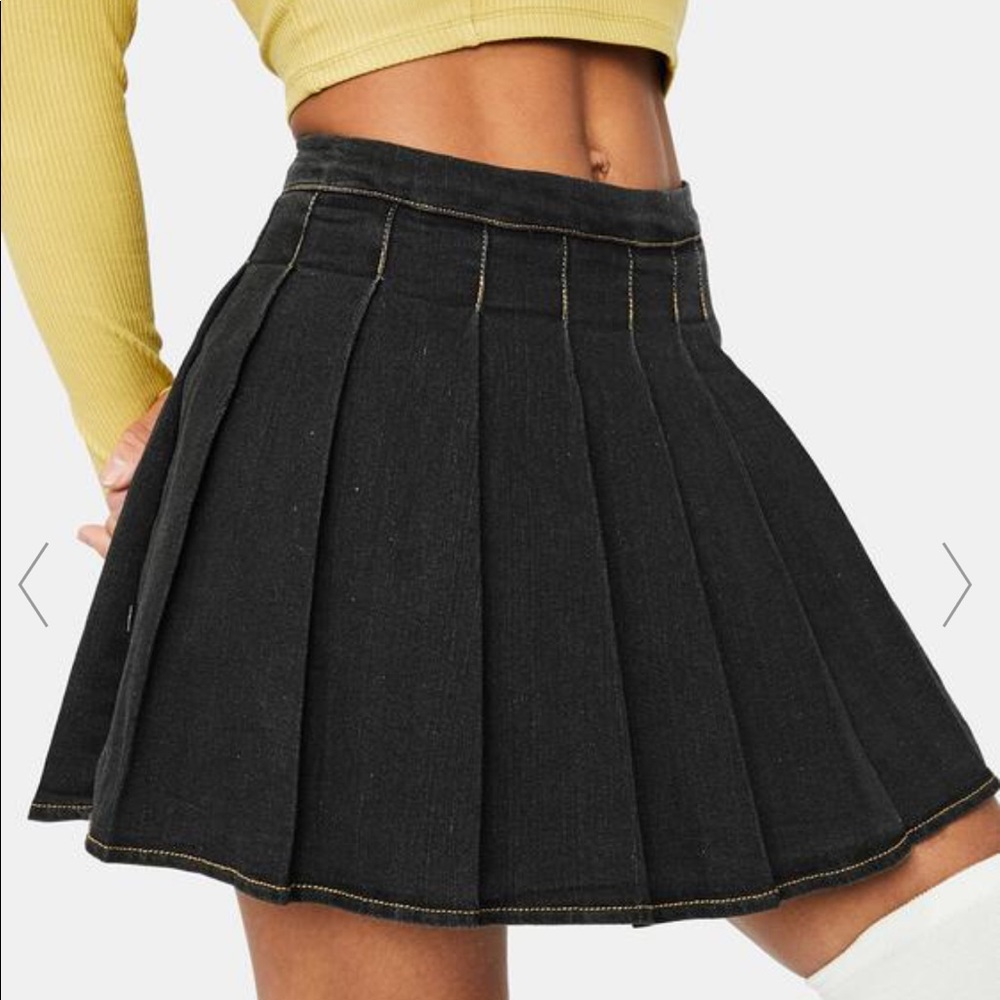 DOLLS KILL Midnight Daring Denim Pleated Skirt